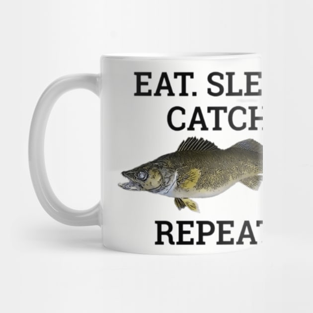 Funny Walleye Fishing Gift Eat Sleep Fish Repeat! by Outdoor Strong 